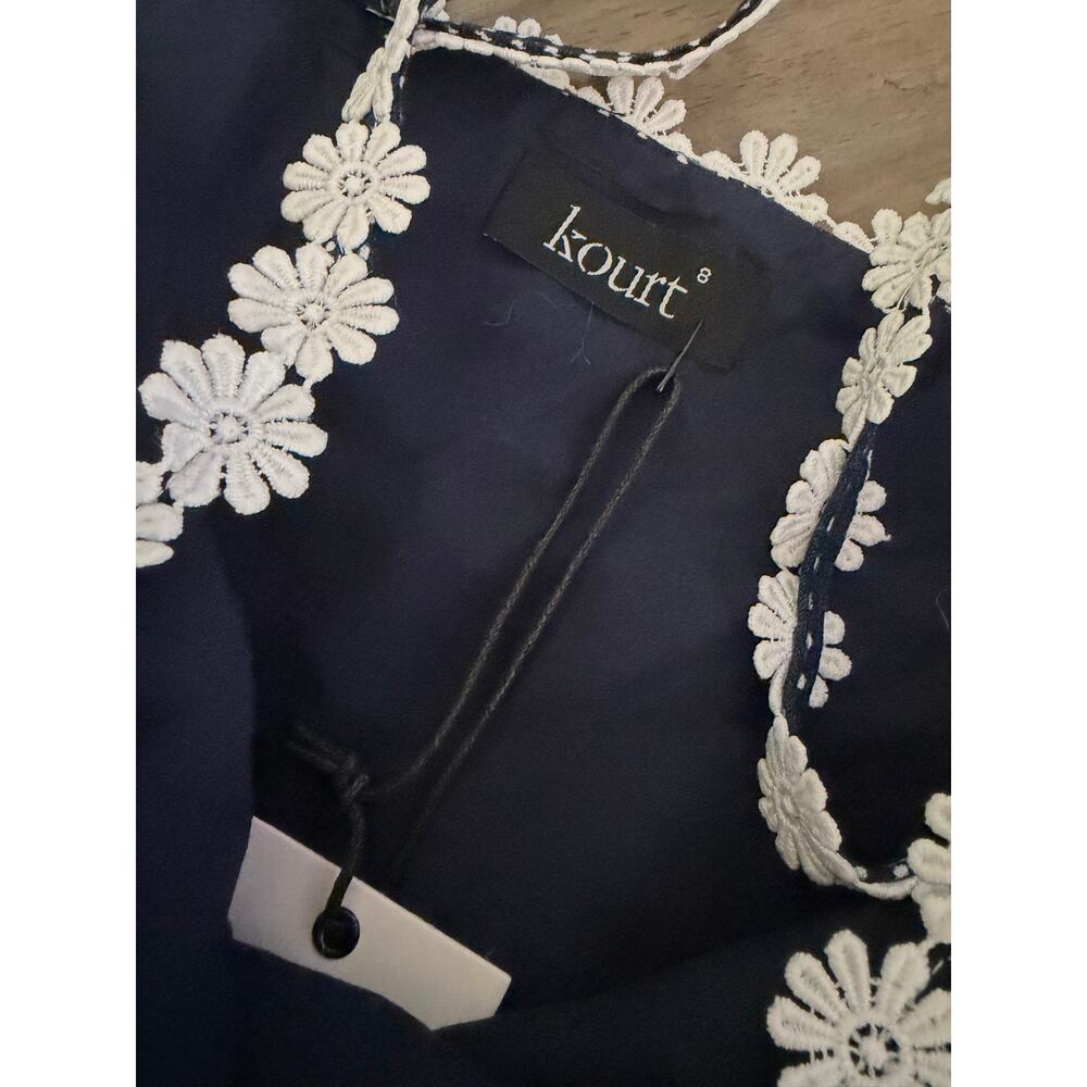 New Kourt blue & white Kassandra polka dot daisy blouse size 8 $147 - Picture 6 of 7